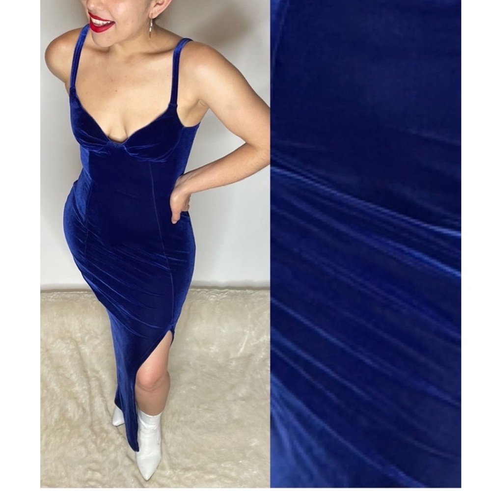 Blue Velvet Vintage Prom Dress